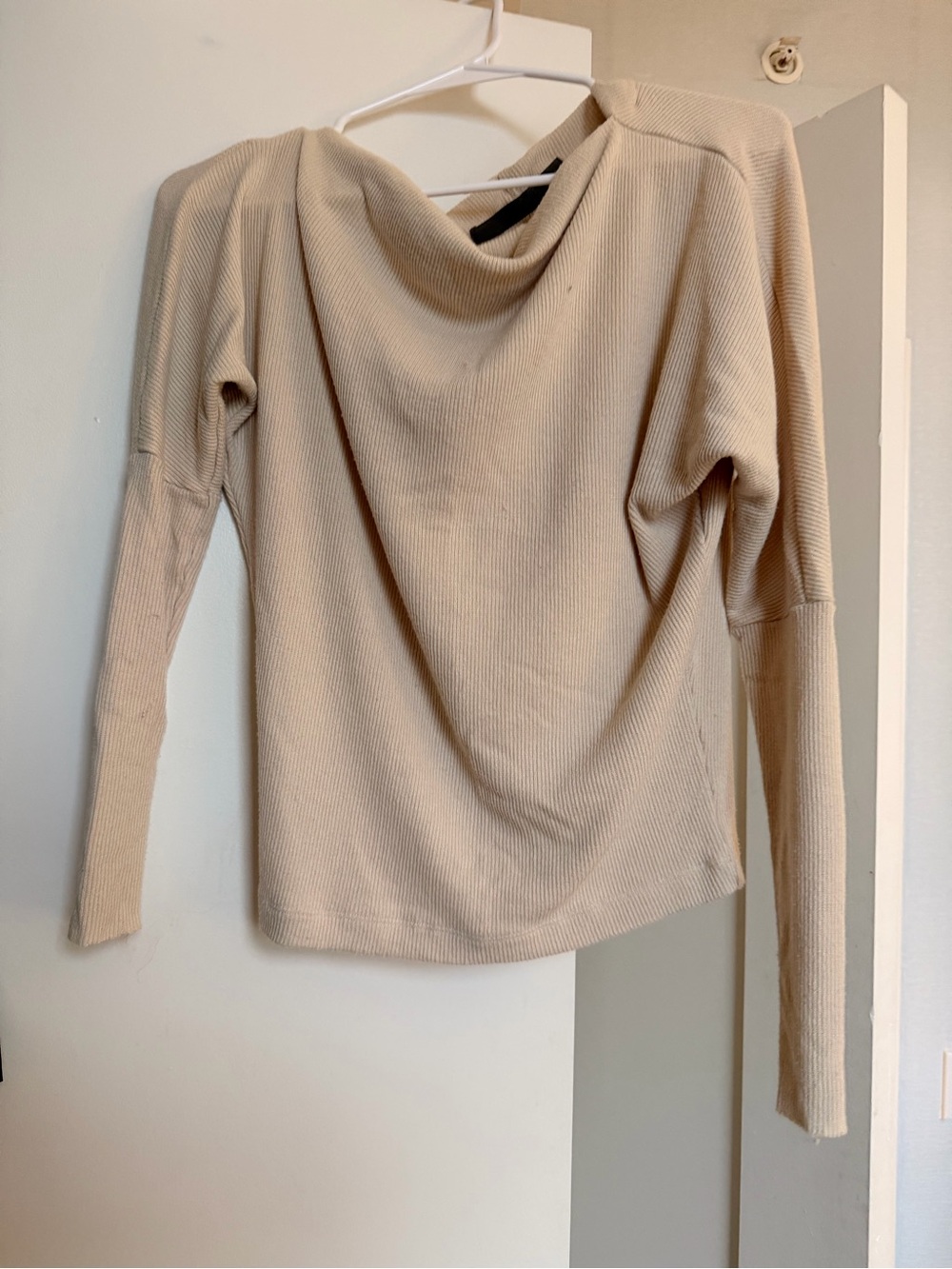 Enza Costa Women's Cream Ribbed Long-Sleeve Sweater